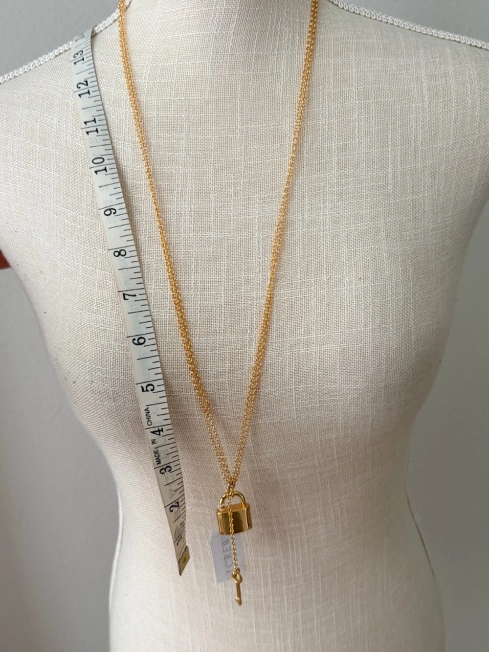 J.Crew Gold Lock & Key Necklace NWT Statement Pendant Long Layering Necklace
